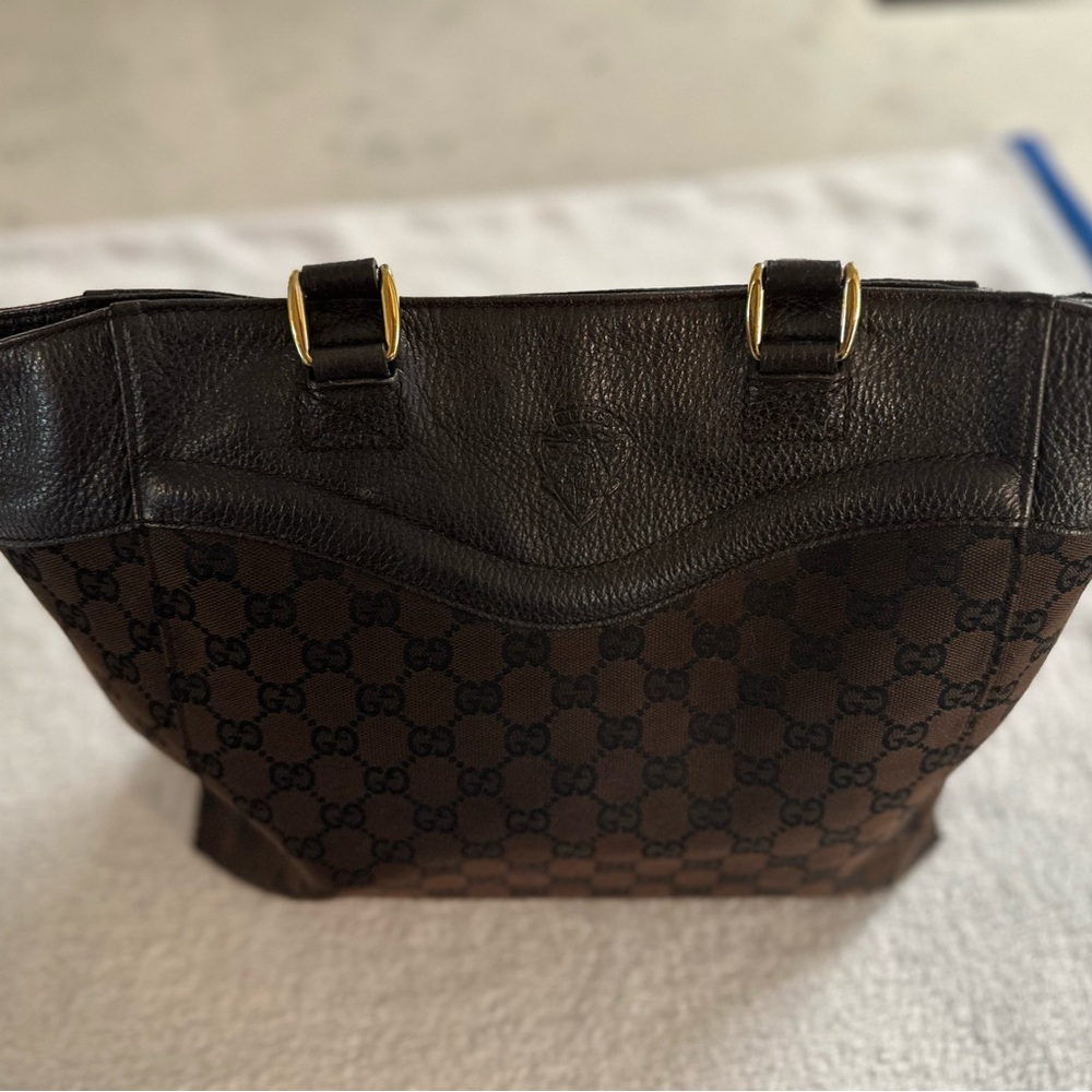 Gucci Chocolate Brown/Black Monogram Tote - Picture 2 of 12